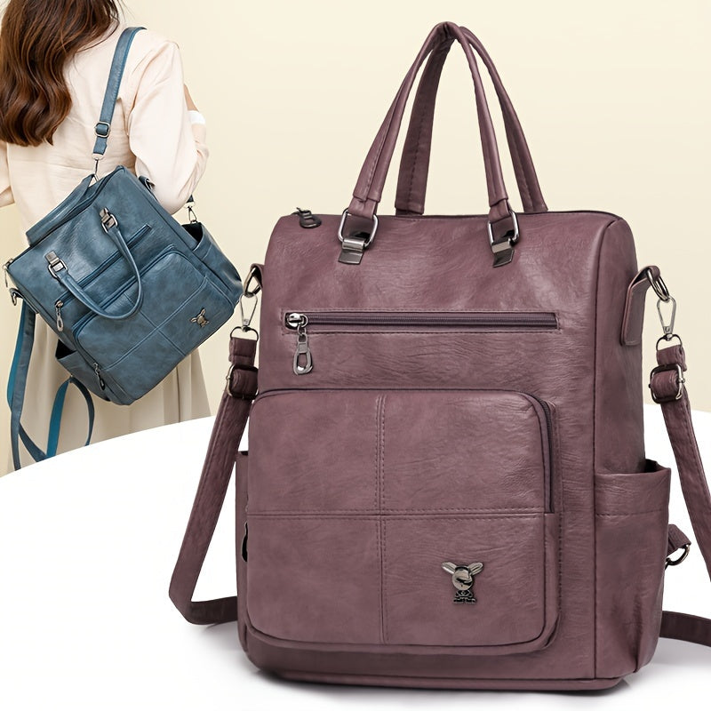 Chic faux leather backpack with removable strap, versatile shoulder bag in multiple colors.