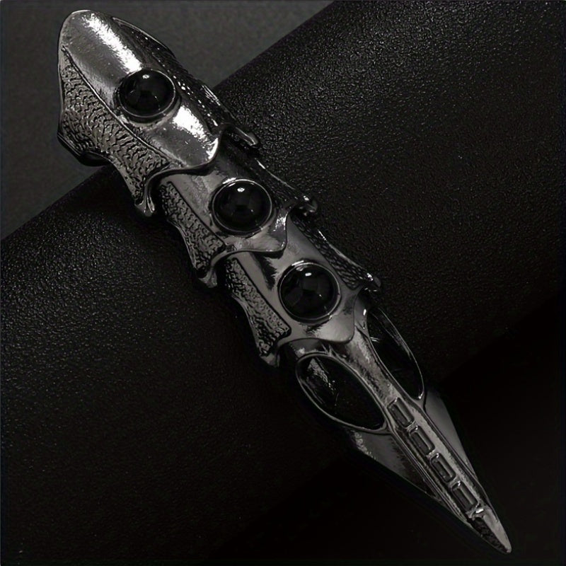 Large Full Finger Rings with Hinges, Vampire Claw Inspired Armor Jewelry, Bendable Metal Claws for Fingers, Edgy Hip Hop Gothic Style, Made of Zinc Alloy Without Plating, Suitable for Daily Wear and Gifting, Perfect for All Seasons - Black