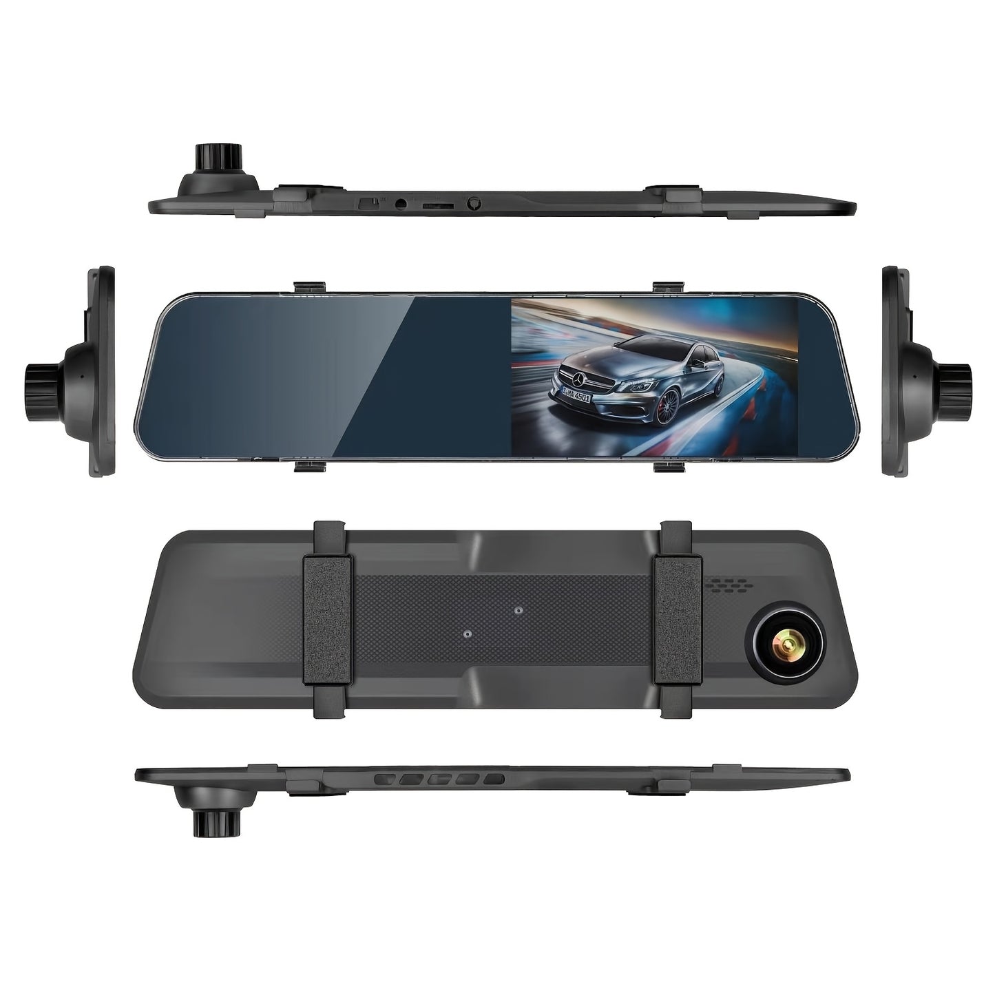 1080P HD Car Recorder with Dual Camera and Anti-Glare Blue Light Rearview Mirror - Easy Mount, USB/Battery Power, Night Vision for Urban Driving, Laptop and Car Compatible.