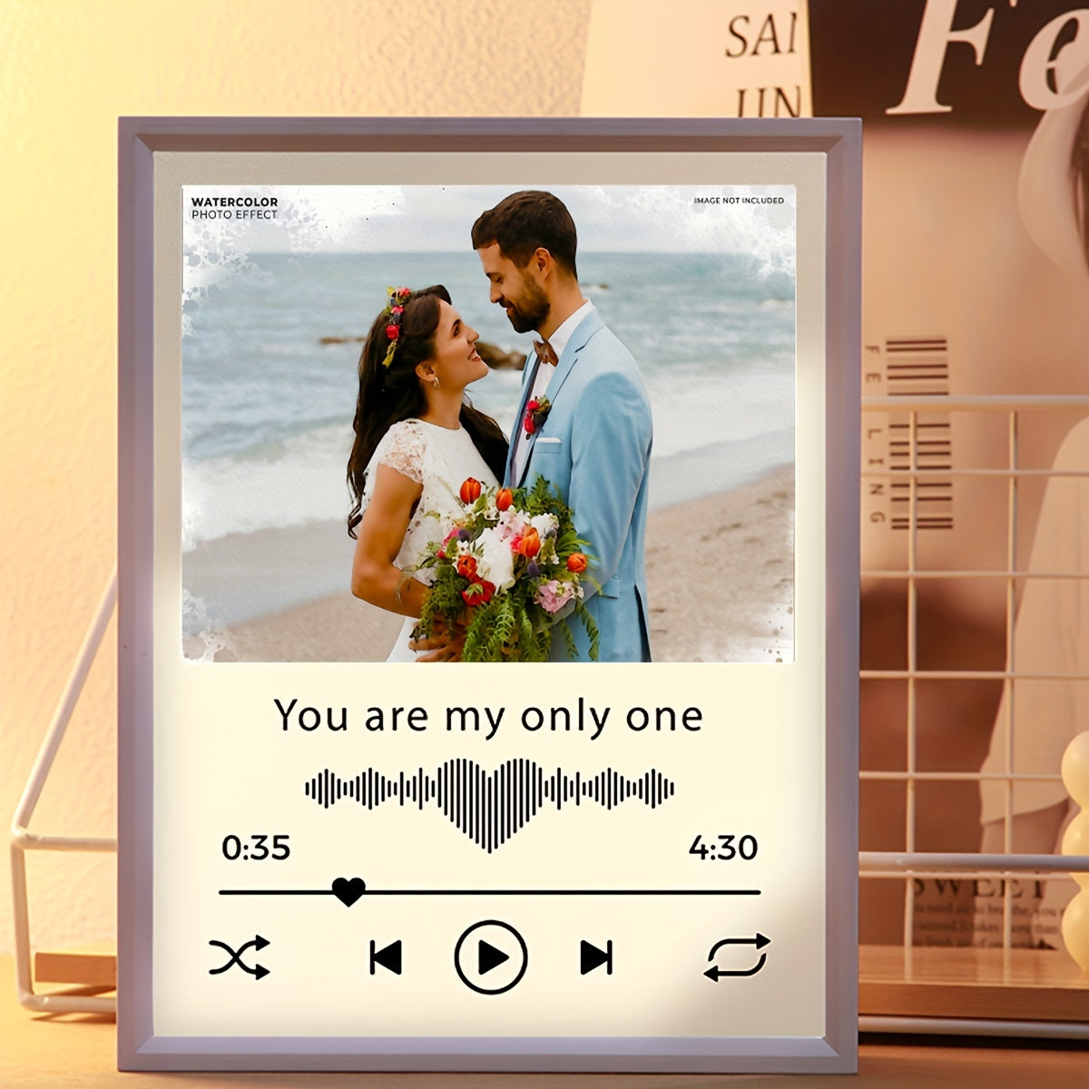 Personalized Photo Music Player Frame - Acrylic Mirror Display with Sound Wave Art, Perfect for Birthdays, Anniversaries, Weddings, and Special Events - Suitable for Ages 14 and above - Made with Premium Materials