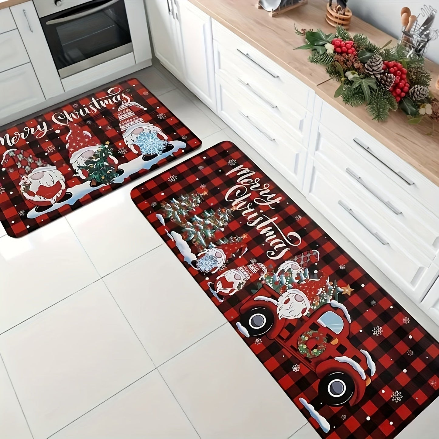 Get into the holiday spirit with our Christmas Gnome Door Mat! This festive polyester rectangular welcome rug features a non-slip backing, making it perfect for use in the kitchen, bedroom, living room, dining room, laundry room, bathroom, and entryway.