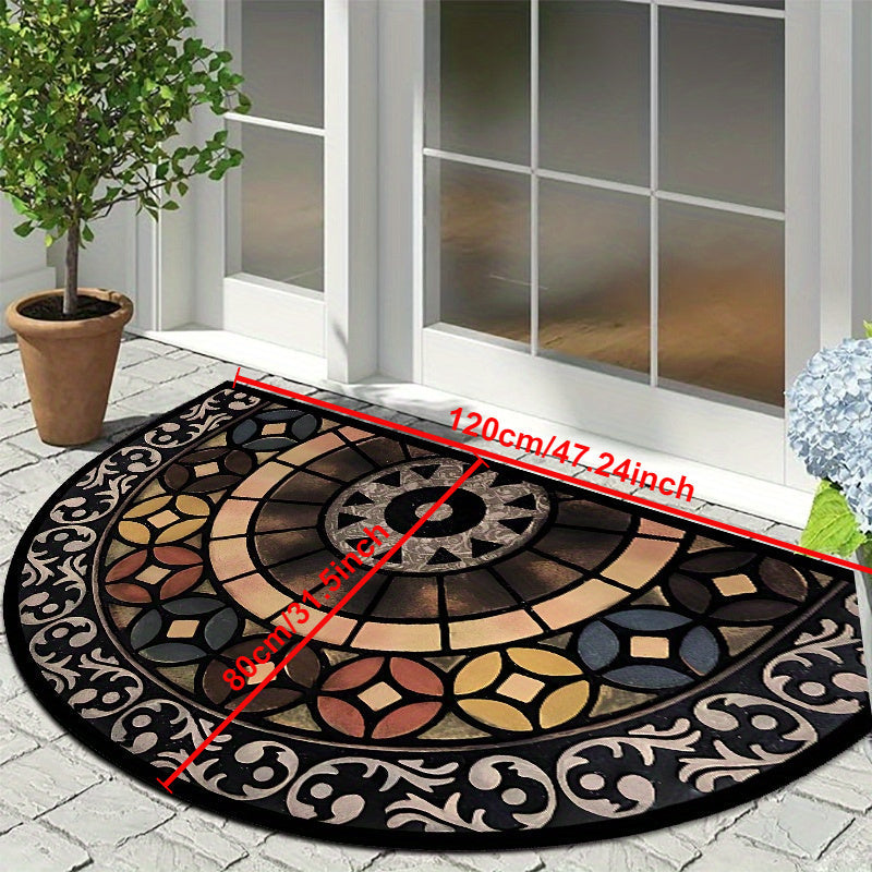 Elegant Vintage Half Round Entryway Rug - Luxurious Crystal Velvet, Anti-Skid Backing, Contemporary Design for Living Room, Bedroom, and Entrance Area