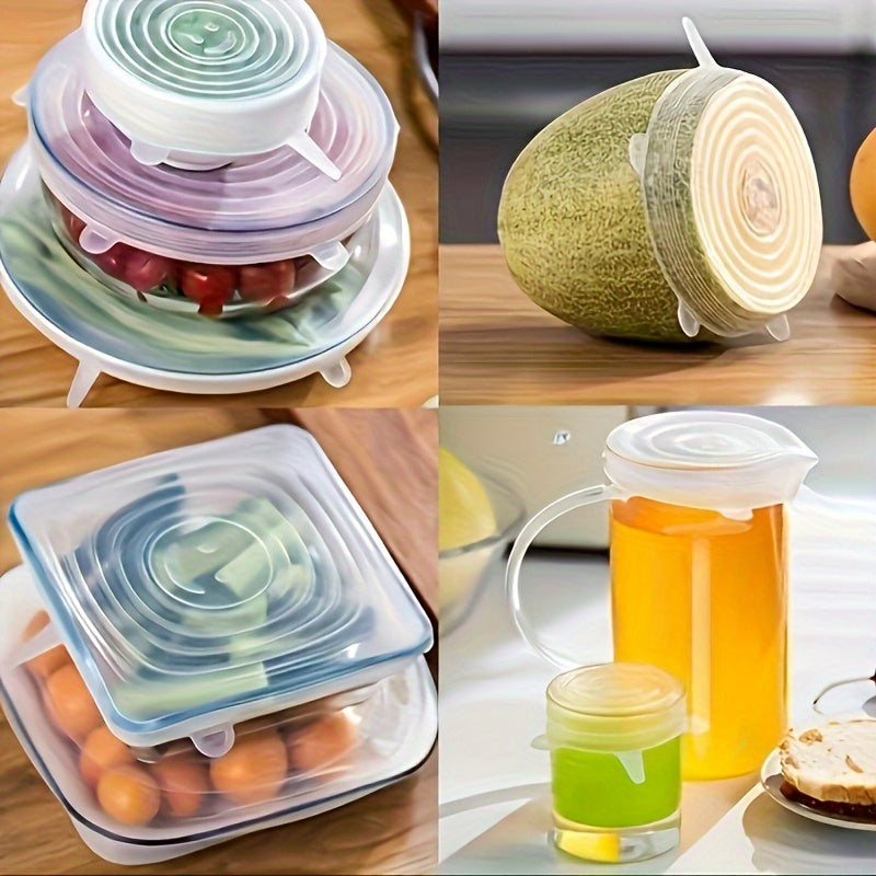 Set of 6 Silicone Stretch Lids - Reusable and long-lasting food storage covers for bowls. Dishwasher and refrigerator safe. A must-have kitchen essential.