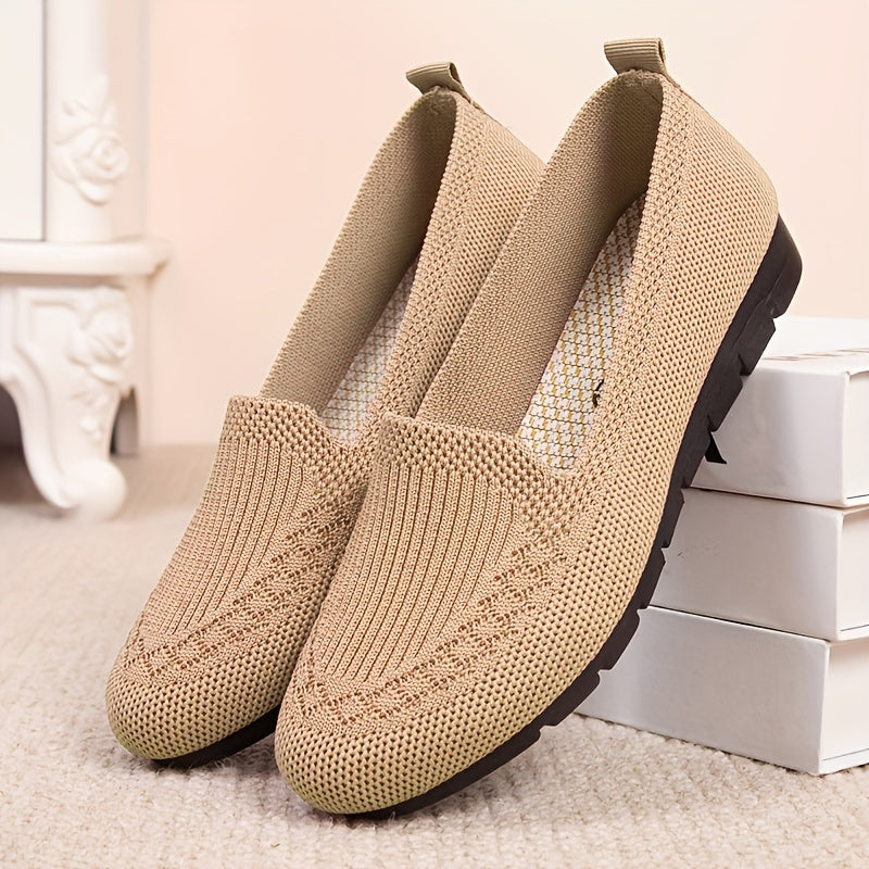 Women's Solid Color Knitted Loafers: Lightweight, Non-slip, Casual Walking Shoes