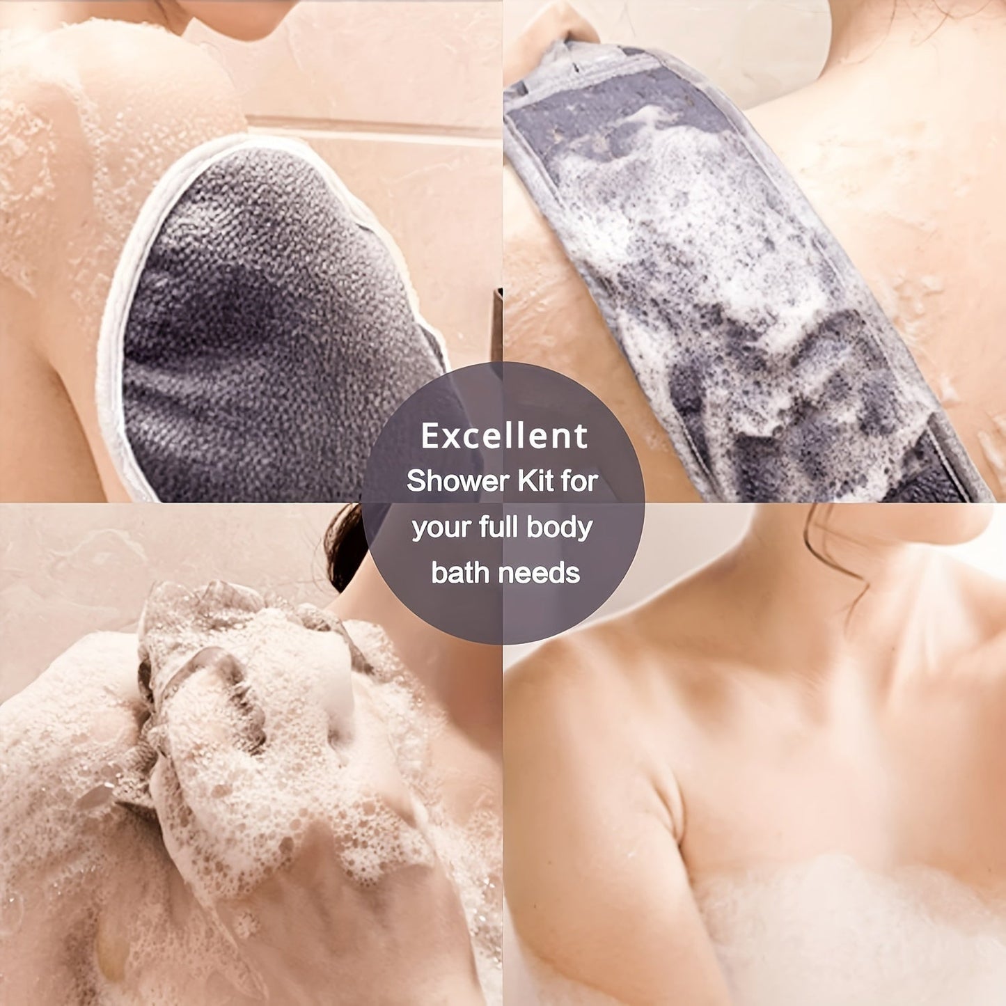 Set of 3 Body Scrubbers including an Exfoliating Back Scrubber, Bath Glove, and Shower Loofah. Made with Polyester Fiber, these uncharged scrubbers provide a deep clean and help revitalize the skin during bathing.