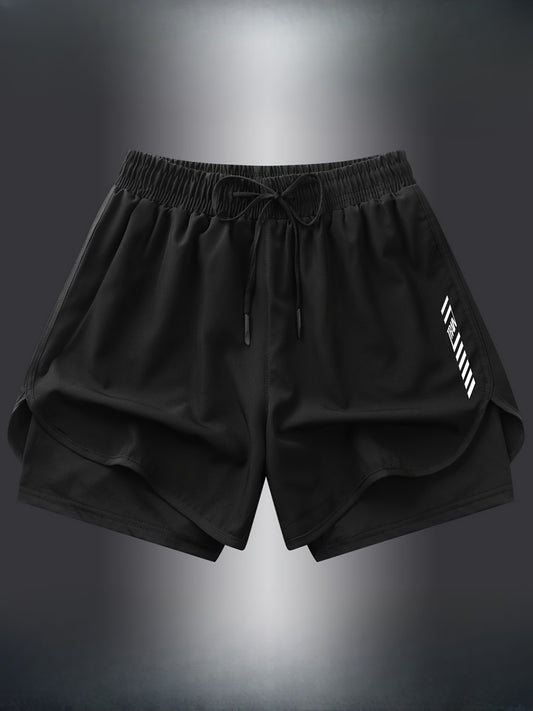 Stretchy, non-see-through men's athletic shorts with a fashionable 2-in-1 design for gym and running, machine washable.