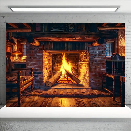 Realistic Fireplace Polyester Backdrop with Burning Wood Design - Available in Multiple Sizes (small: 99.06cm x 149.86cm, large: 179.83cm x 229.87cm) - Perfect for Winter Celebrations, Family Get-Togethers, Outdoor Events, and Multi-functional Use for