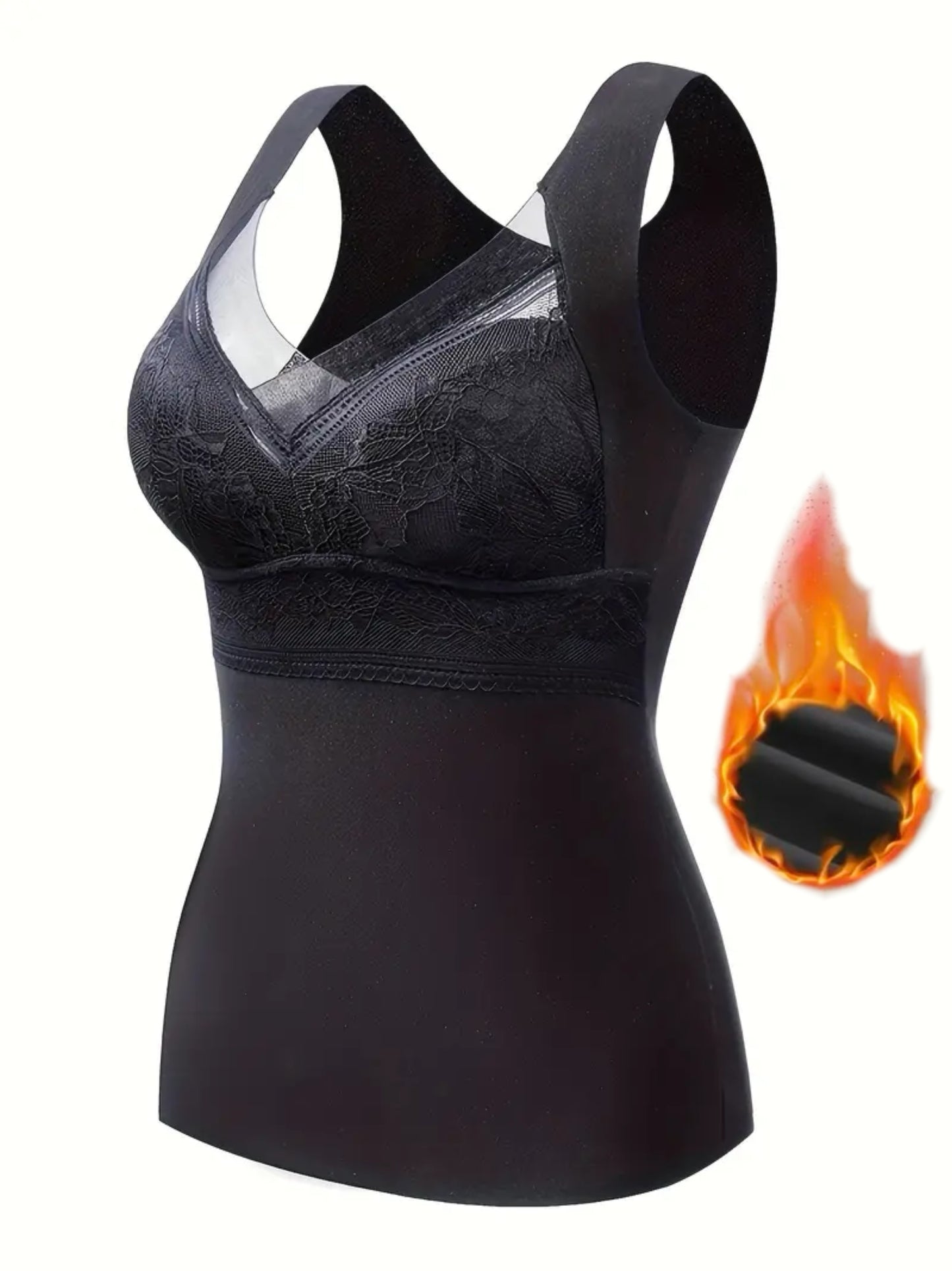 Women's Thermal Fleece-Lined Tank Top with Built-In Padded Bra, Nylon & Spandex Blend