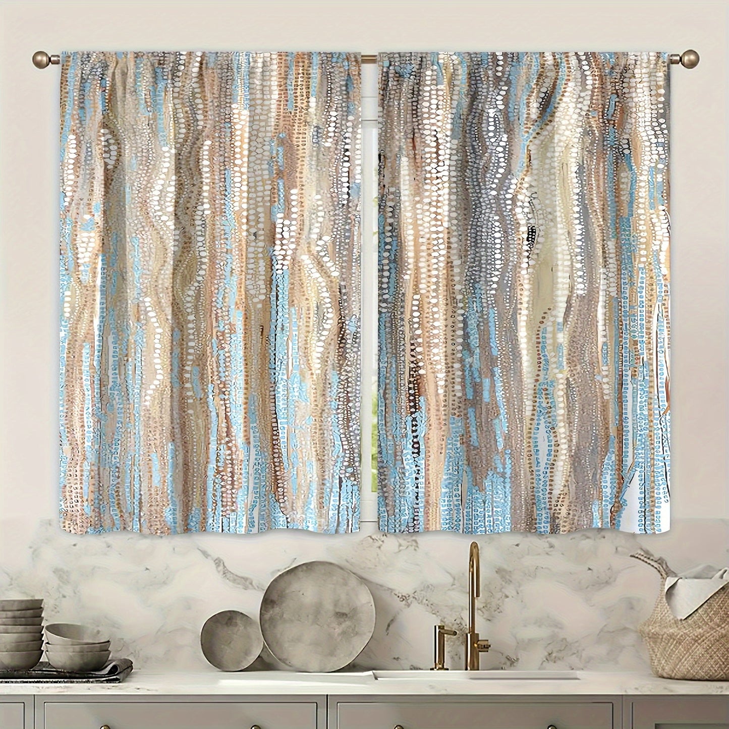 Two Rod Pocket Design Curtains for Bedroom and Living Room, Decorative Window Drapes for Home Decoration, Room Treatments and Decor