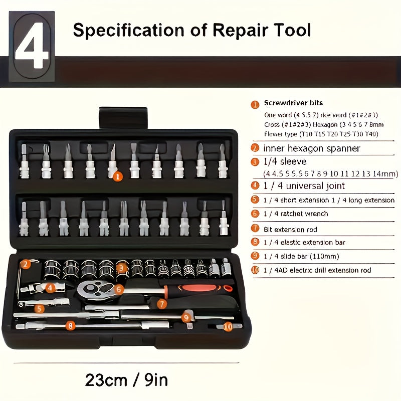 Premium automotive tool set with 3 pieces, upgrades to 46, 53, or 150 pieces. Multi-functional maintenance kit for cars, motorcycles, and industrial equipment. Home repair toolbox without