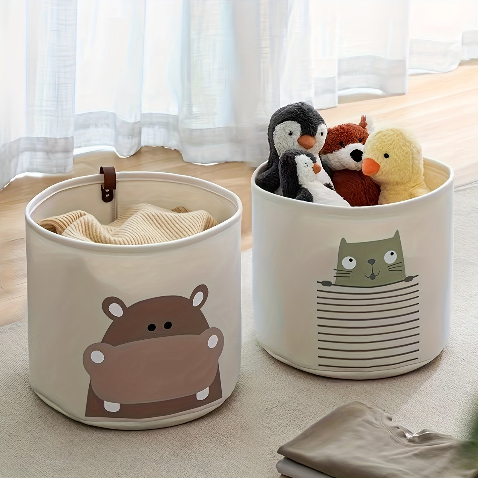 Organize diapers and toys in style with this adorable animal-themed diaper storage basket, a perfect gift for Halloween and Christmas.