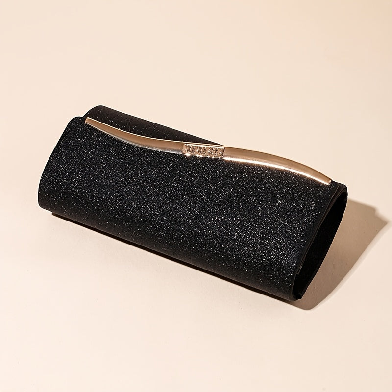 Stylish Black Glitter Evening Clutch with Chain Strap for Formal Events