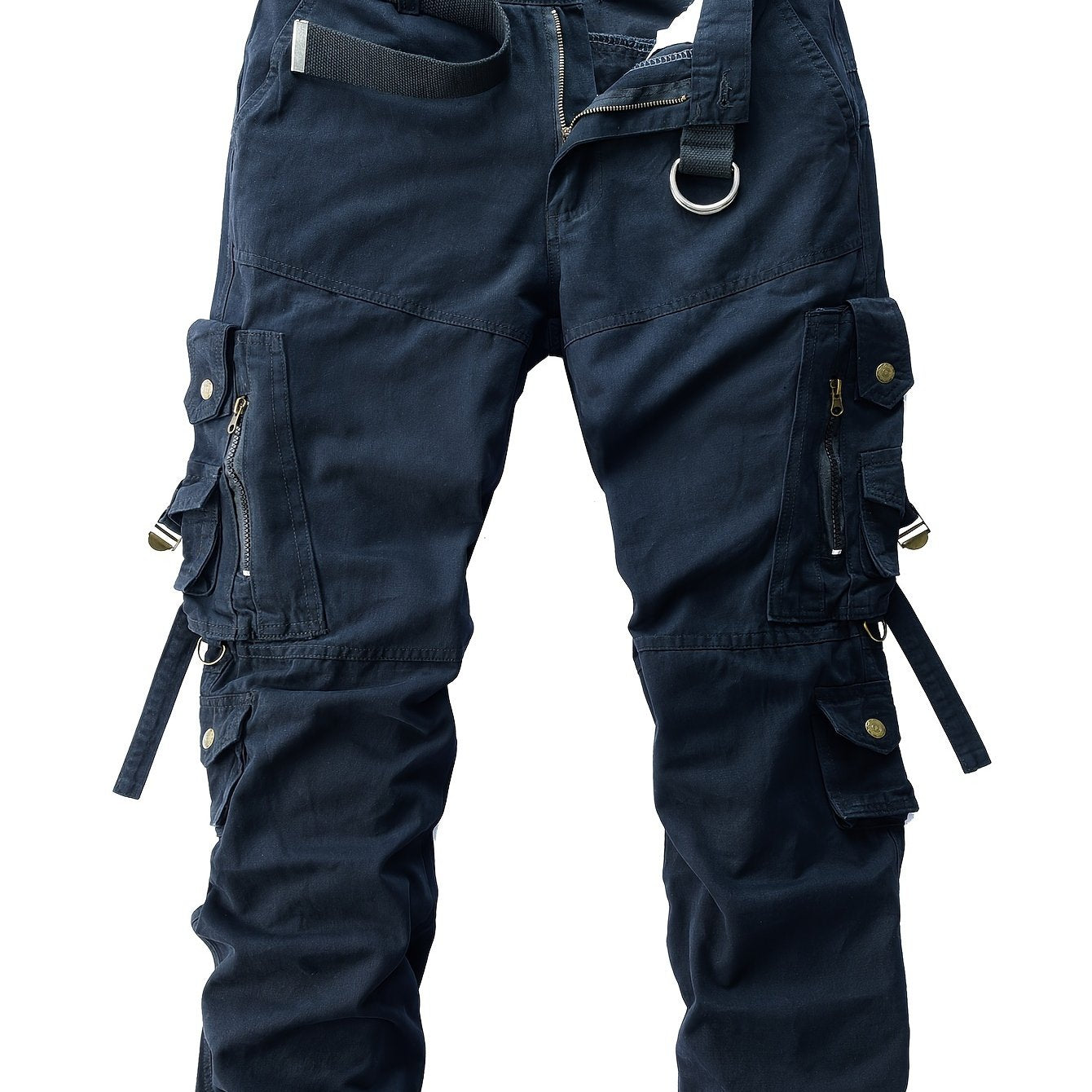 Men's vintage heavy-duty cotton cargo pants with multiple pockets, zipper fly, and loose fit for all-season work wear.