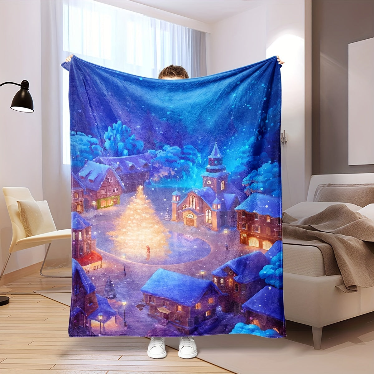 Soft plush throw blanket with an anime theme, perfect for adding a contemporary touch to any room. This all-season cozy and lightweight blanket is ideal for the bedroom, living room, sofa, office, or even camping trips. Made of versatile knitted