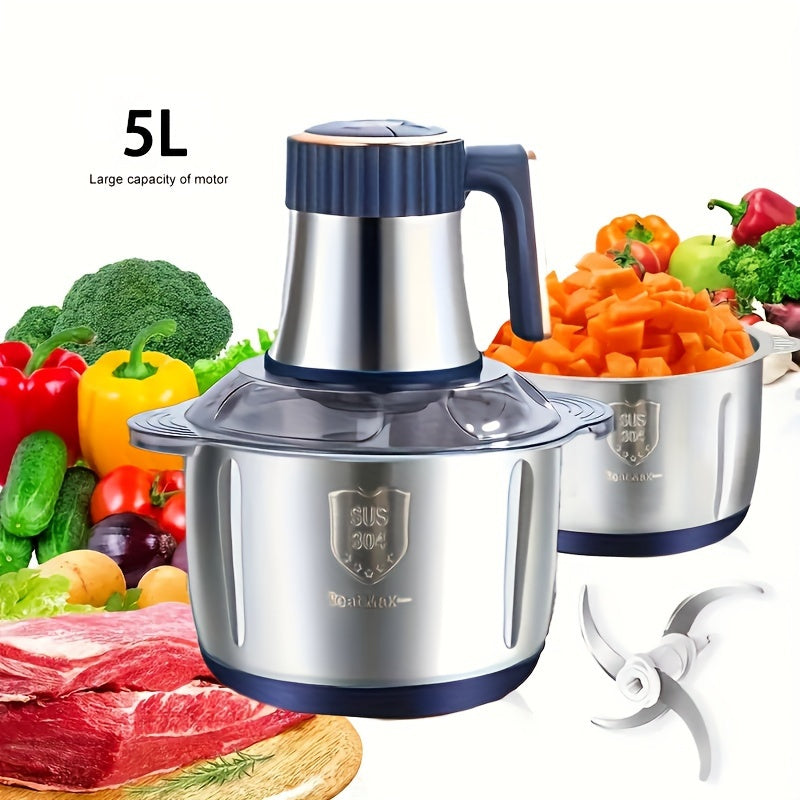 Stainless steel electric meat grinder with 5L capacity for meat, vegetables, fruits, nuts. EU standard plug.