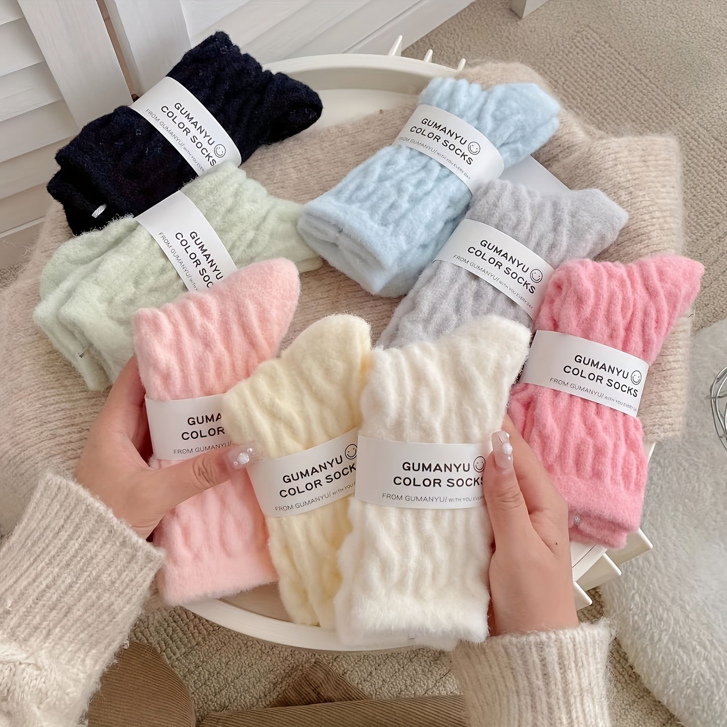 5 pairs of soft and cozy mid-tube plush socks for women