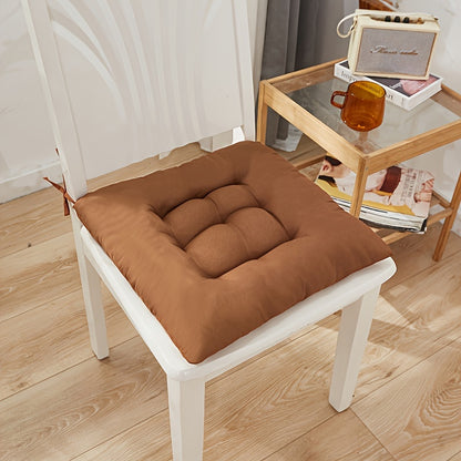 Thickened Solid Color Brushed Chair Cushion - Washable polyester seat pad for dining, office, and tatami chairs