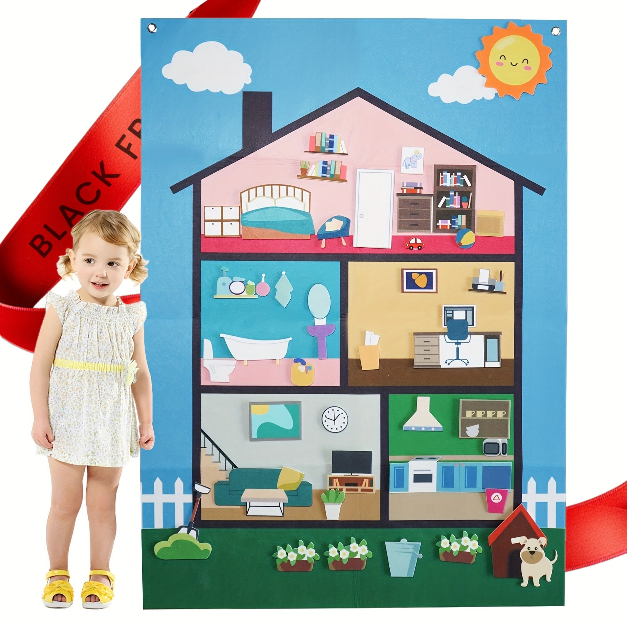 Interactive Felt Villa Dress-Up House Playset with 40 Pieces, Perfect for Boys & Girls Ages 3-6. Promotes Creative Thinking and Educational Activity. Made from Durable Polyester Material. Great Christmas Gift Idea.