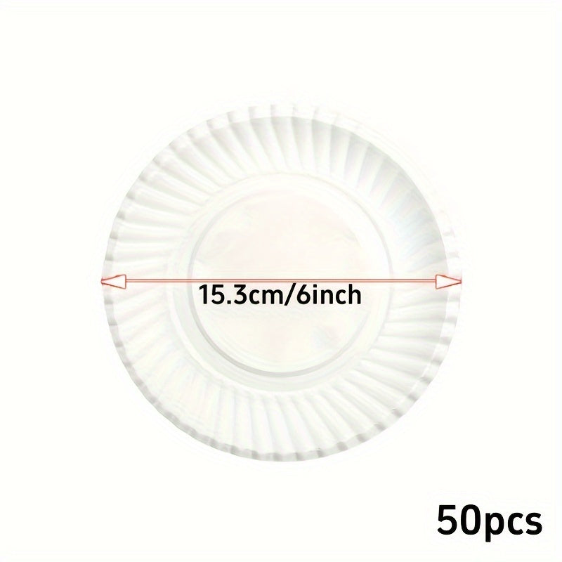 50 White Disposable Paper Plates, each measuring 15.24 cm. Ideal for BBQs, Cakes, Appetizers, Parties, and any event! Made from Wheat Straw, safe to use outdoors. Suitable for Christmas, Halloween, Easter, Hanukkah, Thanksgiving, and more.