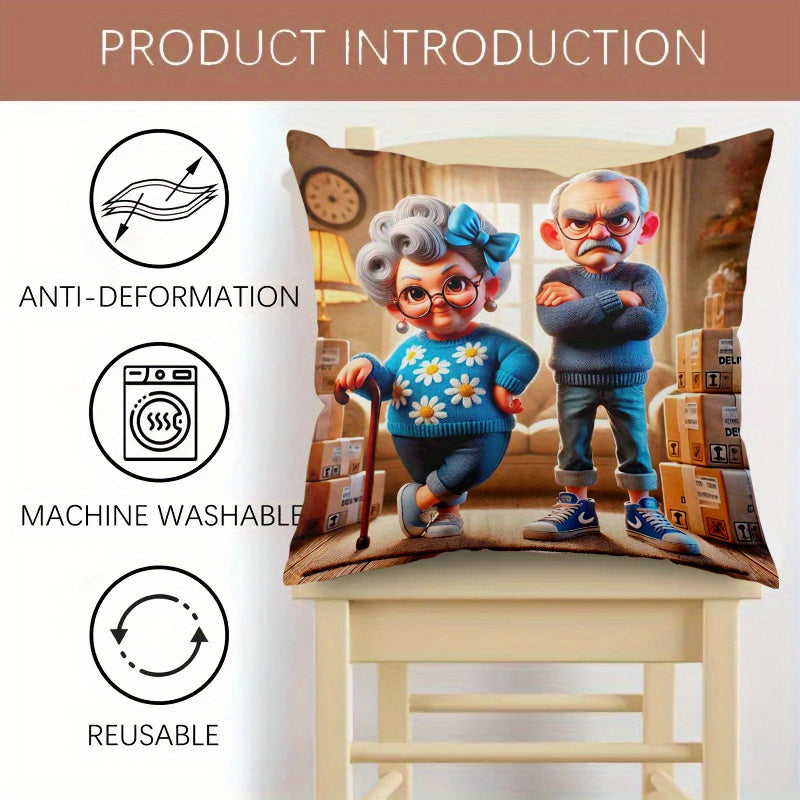 Pamper your grandma and grandpa with the trendy 1pc Glam Style Cartoon Print Pillow Cover. Crafted from hypoallergenic polyester, this machine washable cushion case features a zippered closure and soft knit fabric for maximum comfort. Perfect for bed