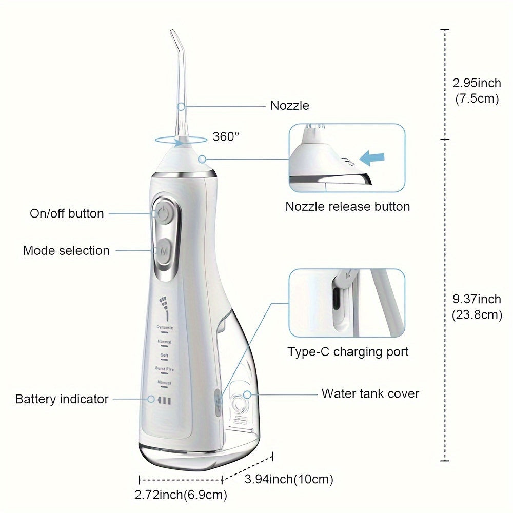 Rechargeable Water Flosser with USB charging, 5 modes, 360° cleaning, 2000mAh lithium battery, ideal gift for men and women.