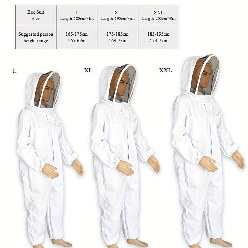 Durable full body beekeeping suit with hood for beekeepers, multiple sizes available