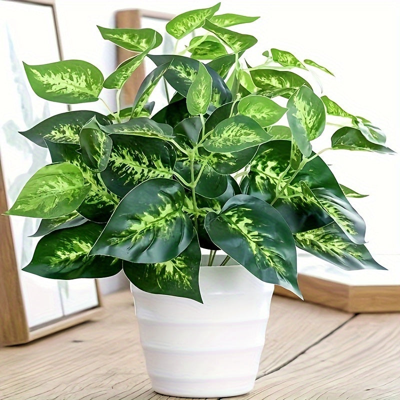 1pc Artificial Potted Leaf Plant, Faux Bonsai Green Plant for Indoor and Outdoor Use in Dining, Office, or Home Decor.