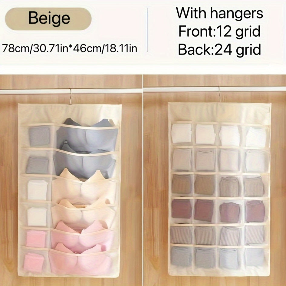 Durable Hanging Double-sided Underwear Bags with Grids - Foldable Storage Pockets for Socks, Bras and Household Items. Ideal Space-saving Organizer for Bedroom, Closet, Wardrobe, Home or Dorm.