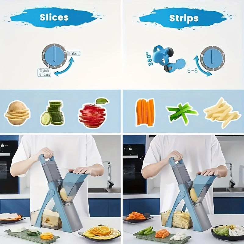 Manual Vegetable Slicer and Dicer with Detachable Blade and Container - Metal Kitchen Tool for Slicing and Dicing Vegetables, No Electricity Needed