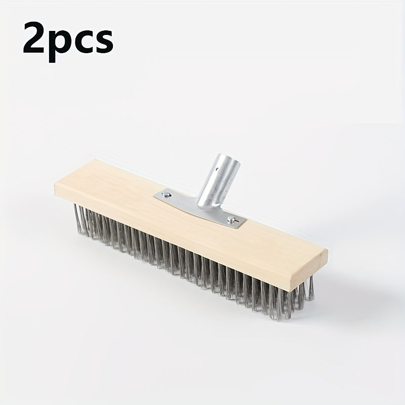 Set of 2 Outdoor Patio Deck Scrub Brushes with Tough Bristles, Push Broom Head for Cleaning Concrete Moss, Durable Metal Brushes for Heavy-Duty Cleaning Without Power