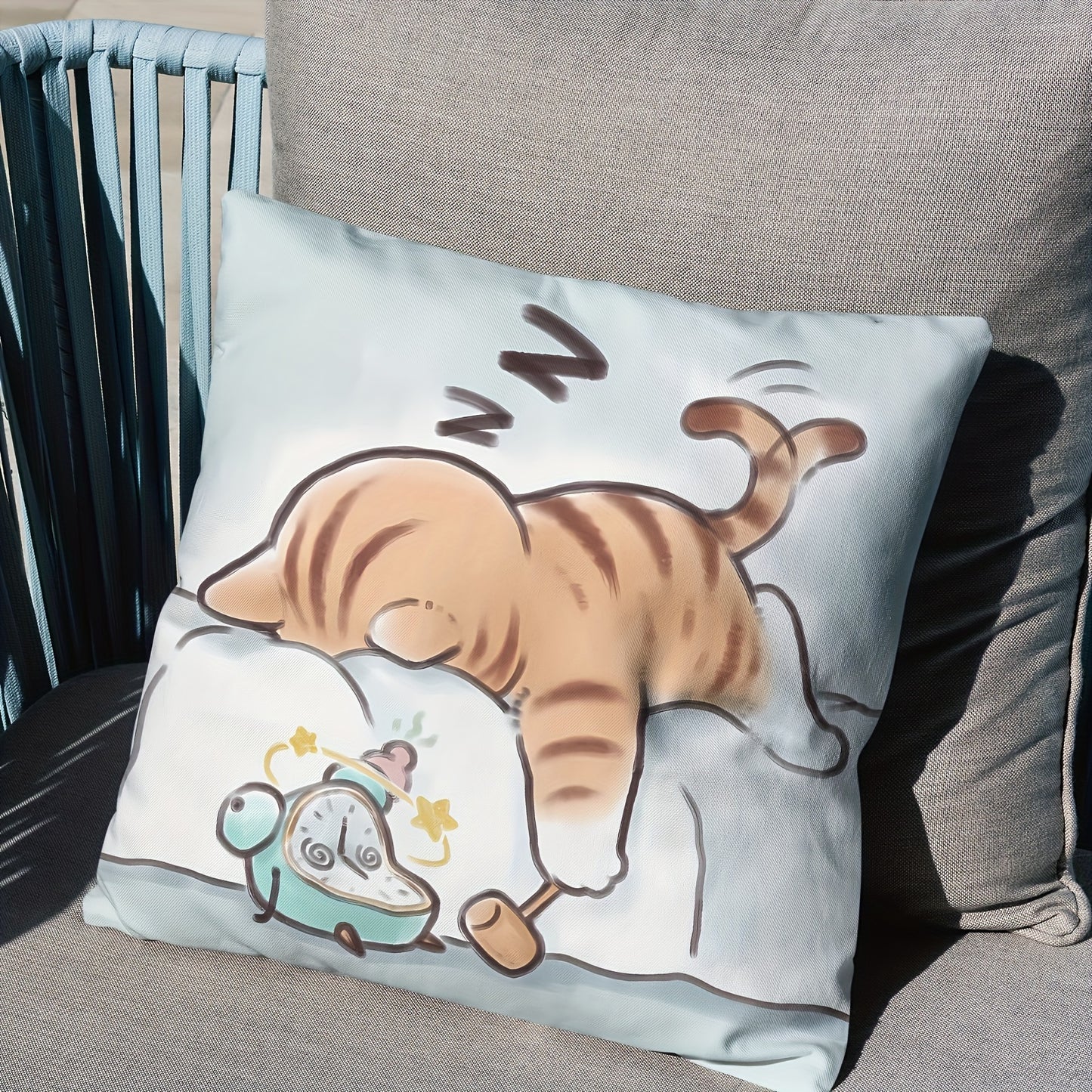 Cute cartoon cat plush pillowcase with zipper, single-sided print. Perfect for home decoration. Size: 45.72×45.72 cm. Pillow core not included.