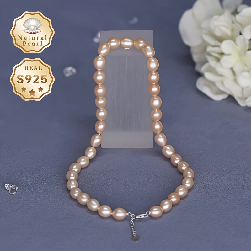 Elegant Wedding Accessory: MUFAN Vintage Cute Style Freshwater Pearl Necklace with S925 Clasp, June Birthstone, Natural Pink Baroque Pearl Strand for Daily Wear & Gifts - 8-9mm Pearls, 38-42 Count