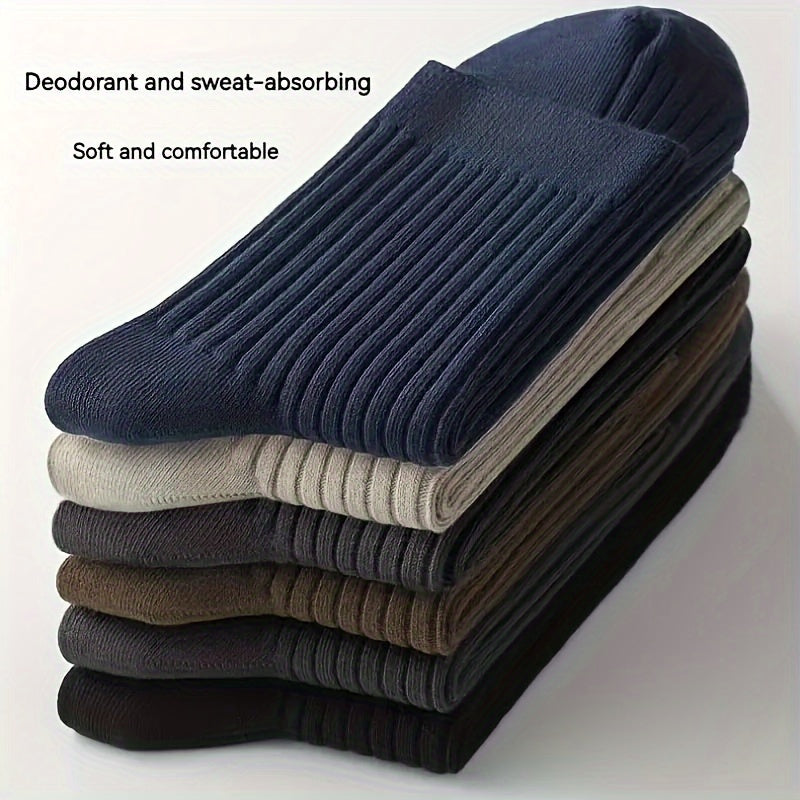 5/10 pack of men's crew socks - breathable, moisture-wicking, and odor-resistant in solid business style for fall/winter.