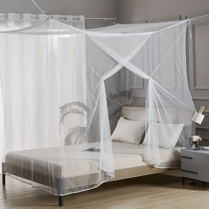 Easily install this elegant white polyester bed canopy with a single entry. No frame required. It is portable and perfect for creating a mosquito-free sleeping space in the bedroom, dorm, guest room, patio, porch, or while camping outdoors during the