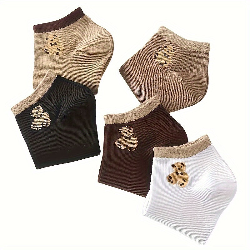 5 pairs of breathable, sweat-absorbent casual socks with bear pattern for older individuals, sweat-resistant.