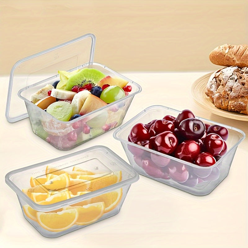 50 sets of American-style transparent lidded disposable plastic packaging boxes, ideal for fast food, takeout, and storing freshness. Can be safely used in the microwave and refrigerator.