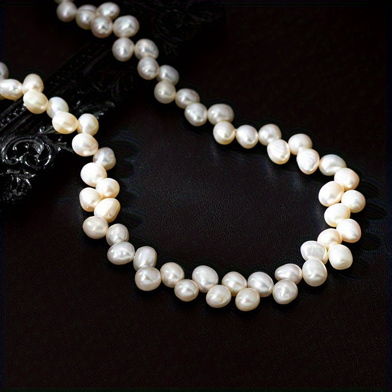 Elegant Baroque Small Rice Grain Freshwater Pearl Necklace for Women, a Luxury and Stylish Clavicle Chain perfect for Mother's Day featuring 80pcs of 8mm Irregular Freshwater Pearls in a New Design.