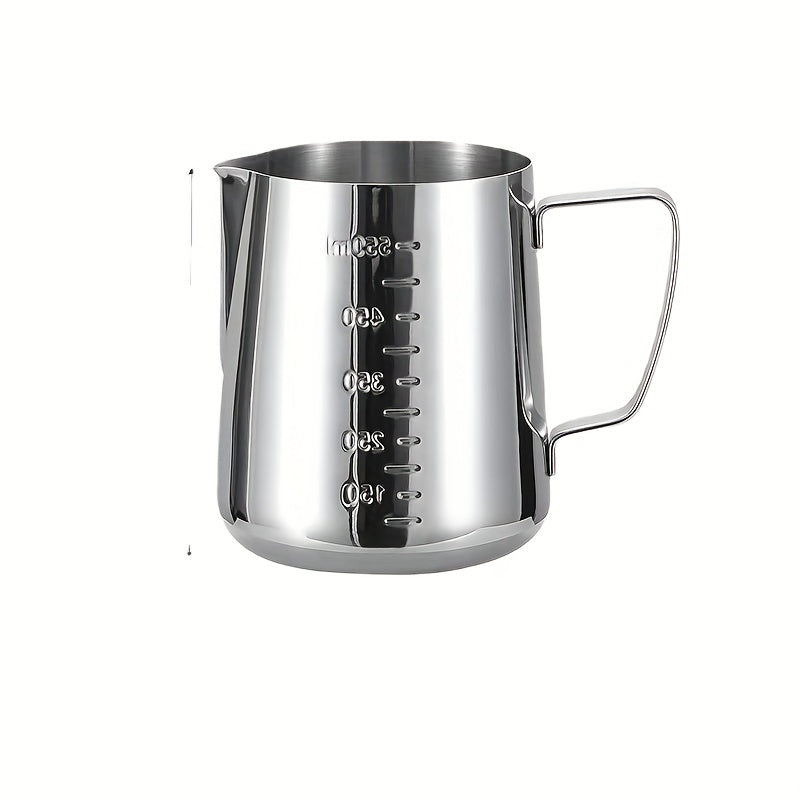 Stainless Steel Pull Flower Cup with scale, suitable for both household and commercial use. This milk frother cup comes in 350ml and 600ml sizes, perfect for Italian coffee and espresso makers. Get the perfect froth every time with this high-quality