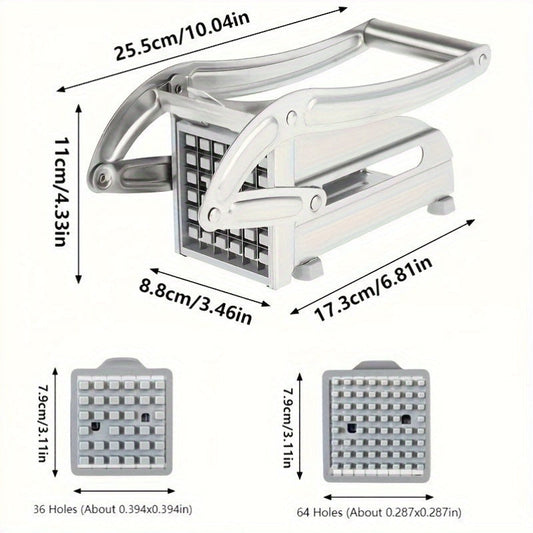 Introducing the InBrave Stainless Steel Fruit & Vegetable Cutter - a versatile kitchen gadget perfect for slicing french fries, chopping potatoes, and dicing onions. This durable tool features anti-slip feet for stability and is made with food-grade