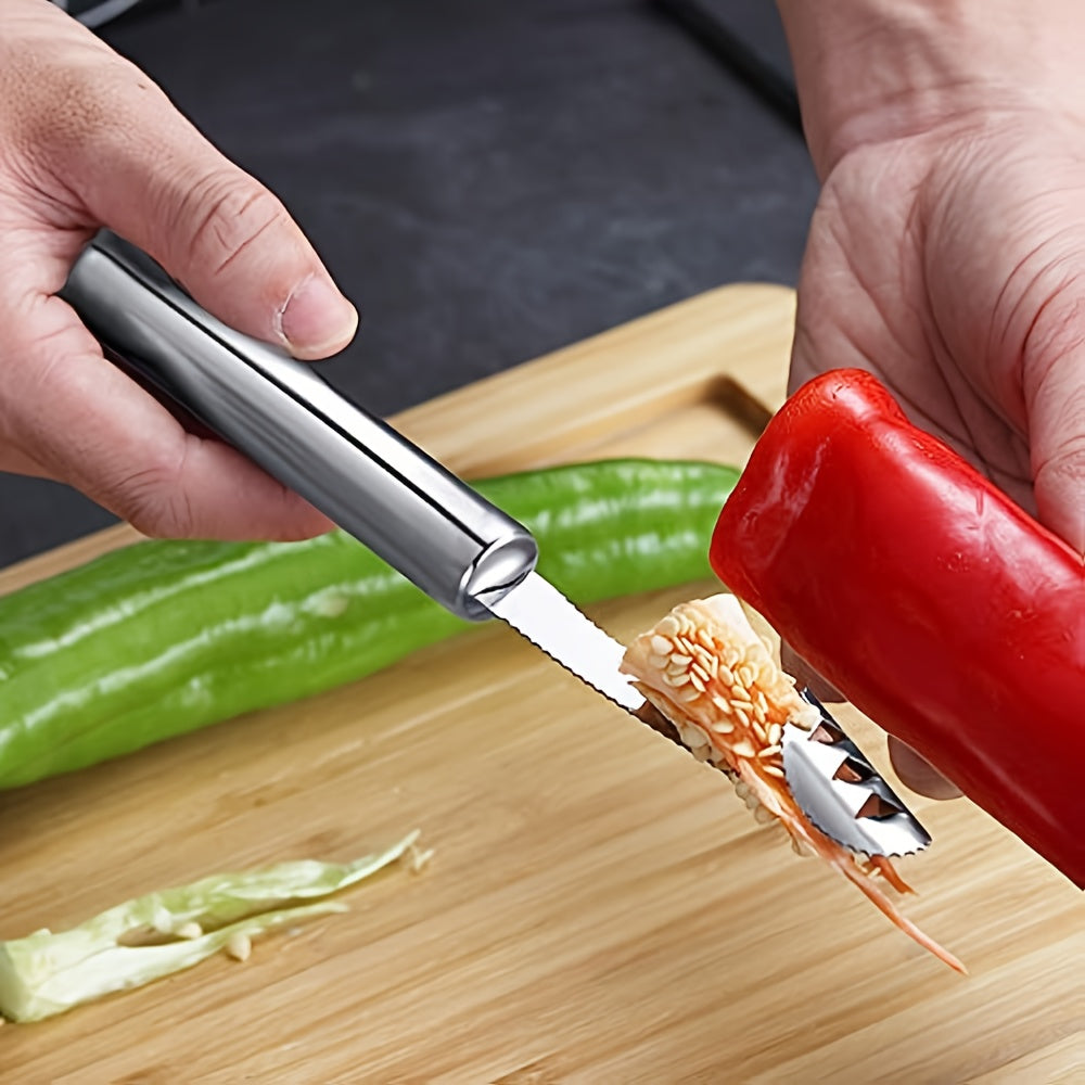 6-piece set of Stainless Steel Fruit & Vegetable Corer Kit: Easily Removes Seeds, Designed for Effortless Kitchen Preparation.