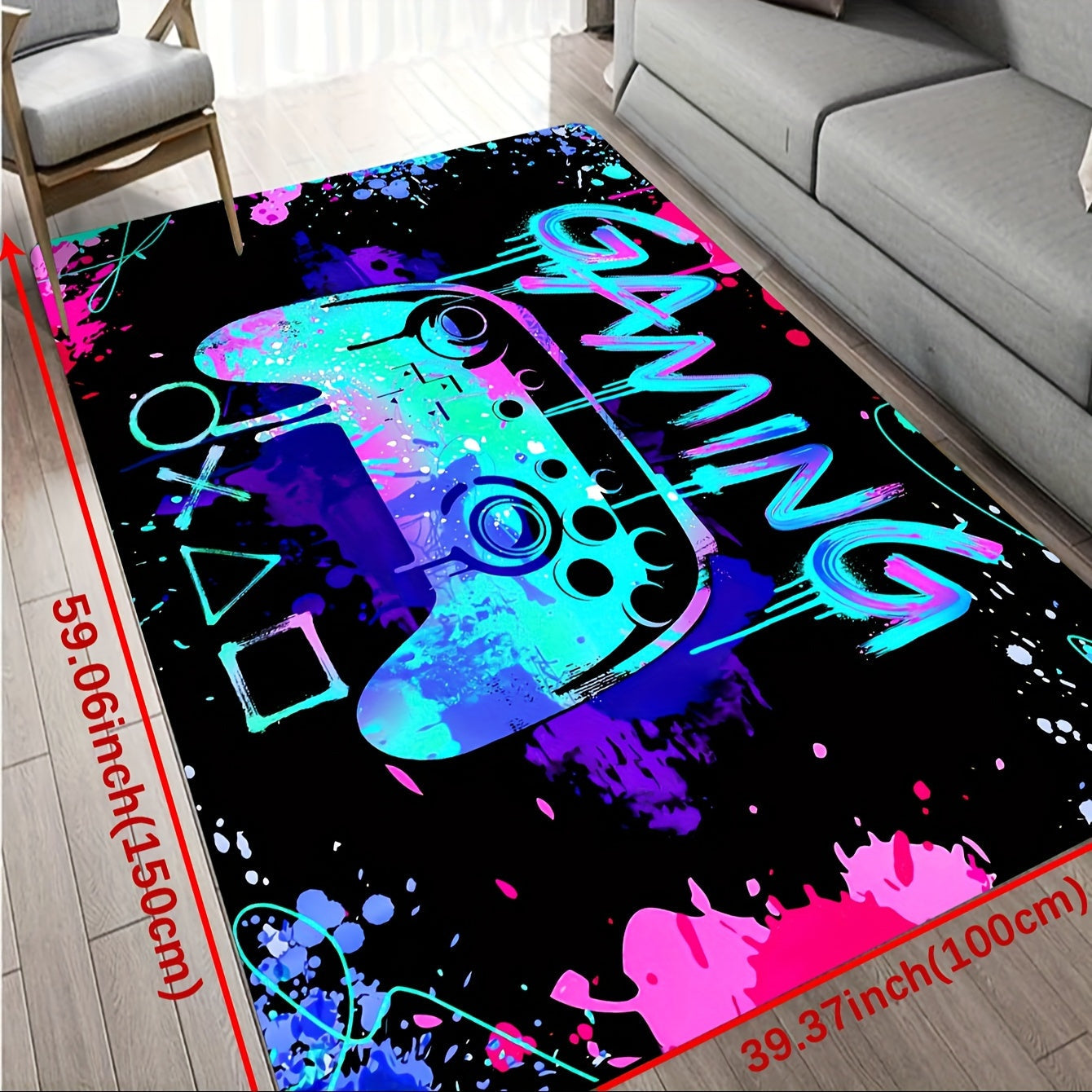 1 piece, 3D Gaming Area Rug made of soft flannel material perfect for your living room, bedroom, or carpet. This machine-washable rug is great for gamers and features a decorative design of a controller.