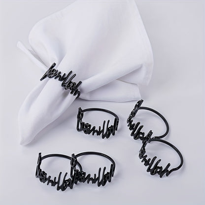 6 Bismillah golden letter napkin rings for table decoration at weddings, parties, Christmas, and Thanksgiving.