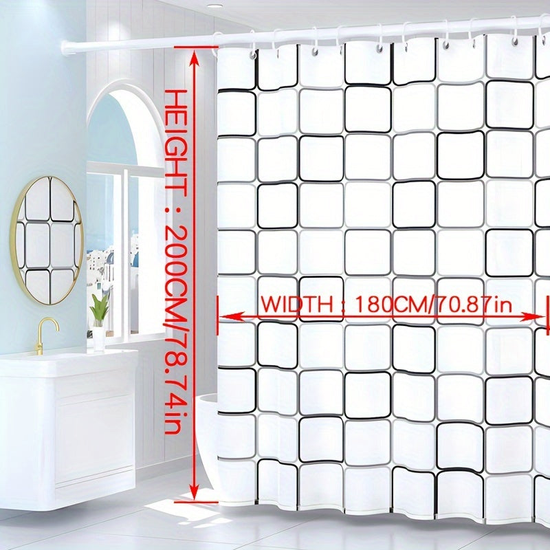 EVA Polyethylene Checkered Bath Drape with Durable Metallic Grommets and Plastic Hooks, Water-Resistant and Lightweight for All-Season Space-Themed Shower Partition