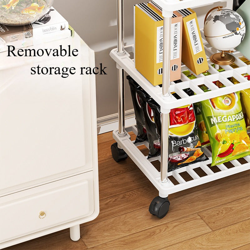 Rolling Storage Rack Organizer featuring Multiple Tiers, Constructed from Metal and Plastic, Easy to Move with Wheels, Ready to Use with No Assembly Needed, Ideal for Kitchen, Bathroom, Snacks, and Shoes Storage.