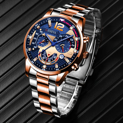 Men's Stainless Steel Quartz Wristwatch with Calendar and Business Bracelet - Perfect Gift for Men's Fashion