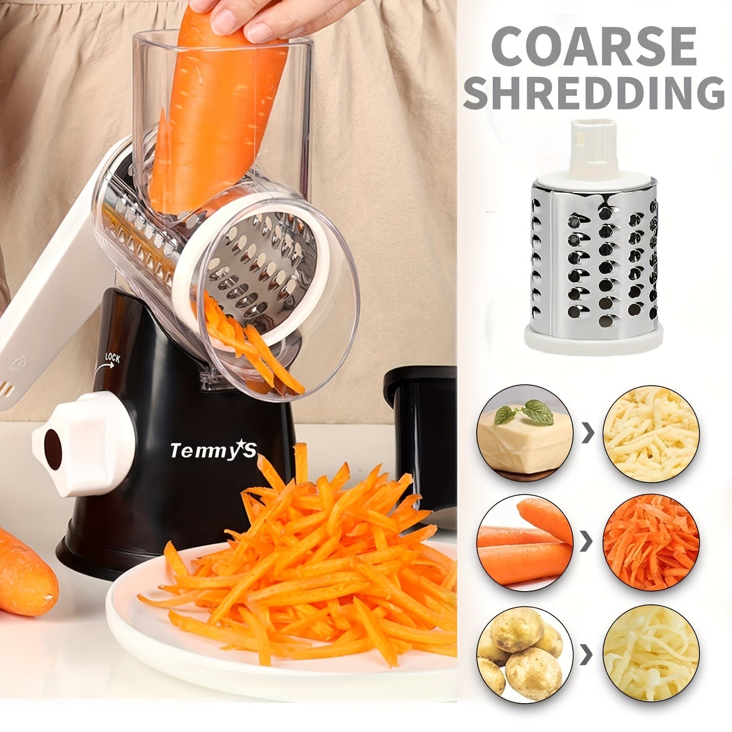 Kitchen Mandoline with 3 Interchangeable Blades for Easy Grating and Slicing of Cheese and Vegetables - Effortless Cleaning for a Variety of Foods