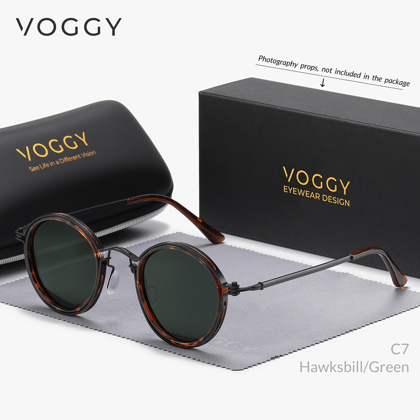 VOGGY Retro Metal Polarized Fashion Glasses - Black Frame with Brown Tortoiseshell Accents, Stylish Round Design for Men & Women. Ideal for Driving, Fishing, Cycling, Hiking & Outdoor