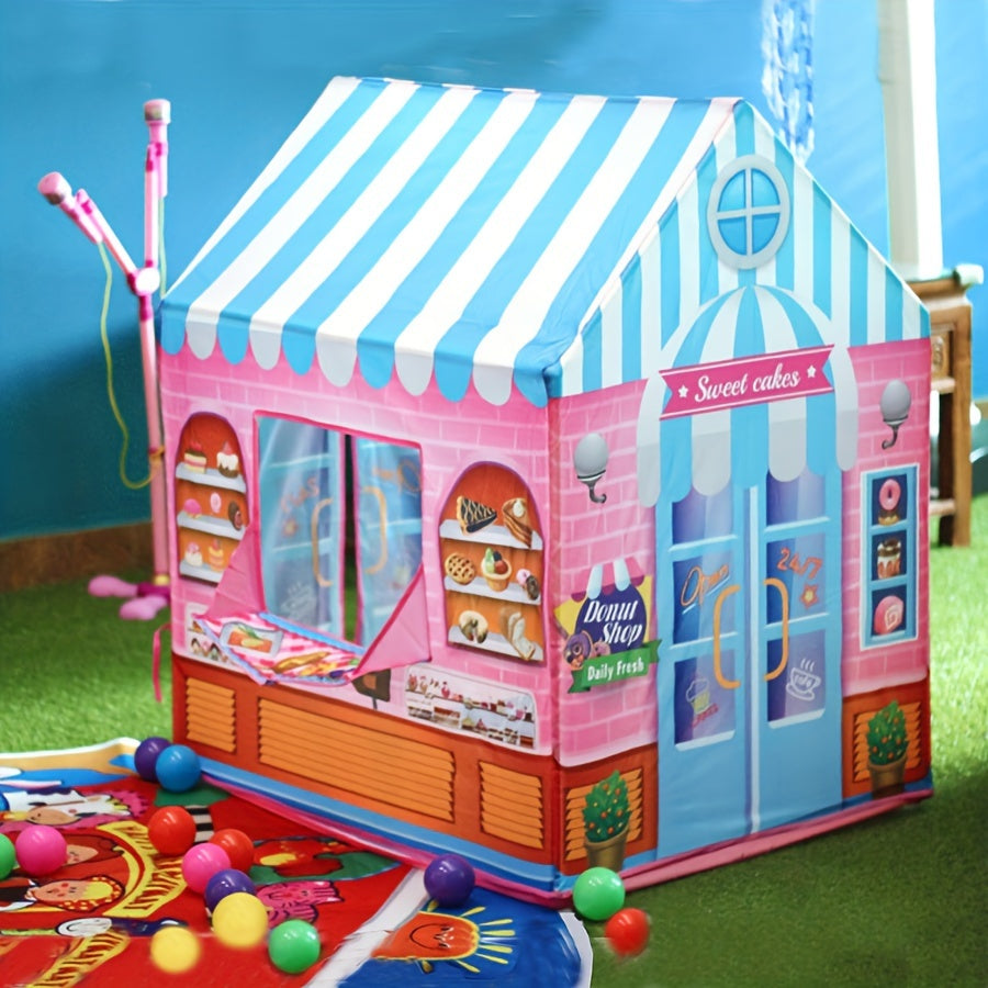 Dessert-themed playhouse tent for children, ideal for indoor and outdoor play, suitable for both girls and boys.