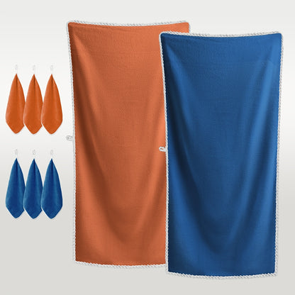 8-piece set of large, super soft, absorbent towels with hair drying turban.