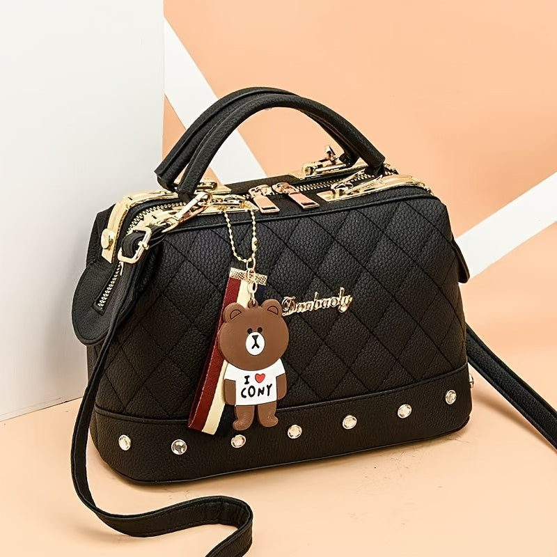 Small Xiangfeng Fashion Handbag with Rhombus Pattern, Single Shoulder Crossbody Bag